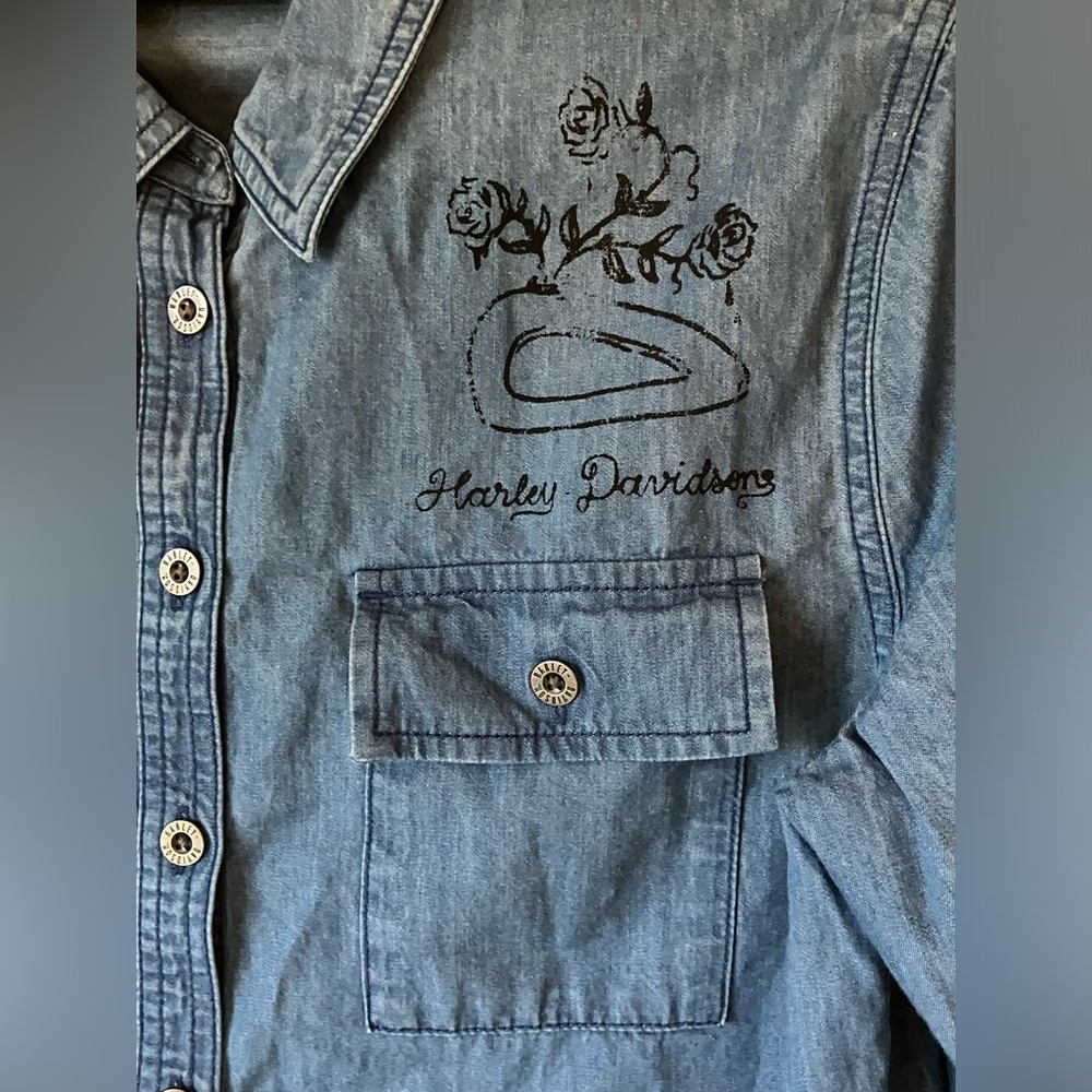 Harley Davidson Denim Shirt, Sz. S, Long Sleeves, Genuine Motorclothes